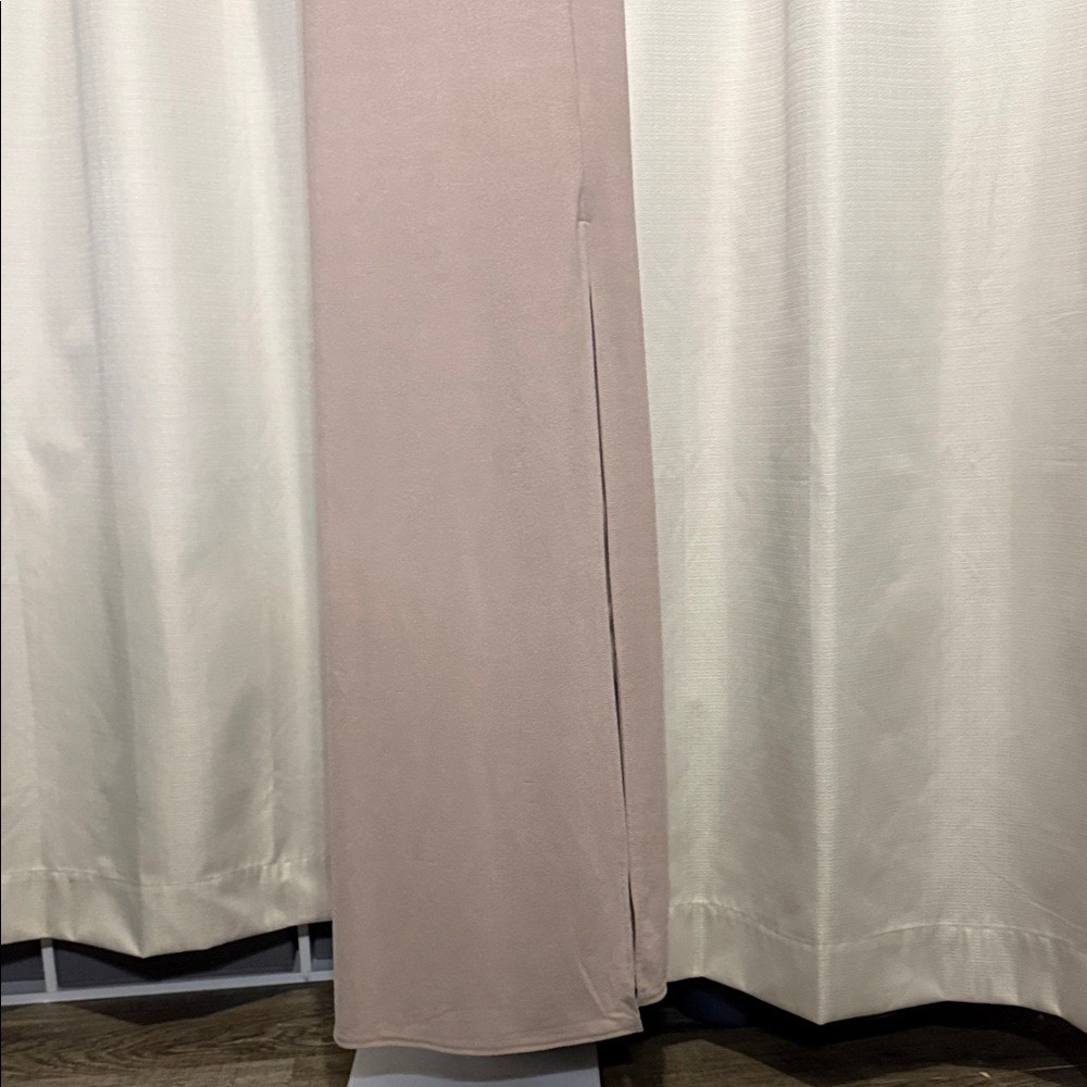 Birdy Grey Lisa Cowl Neck Maxi Dress‎ Taupe XS Bridesmaid Formal Gown Side Slit - Picture 3 of 5